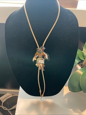 Gold-Tone EL Zariah Native Motif Bolo Tie Necklace - Multicolor Pendant